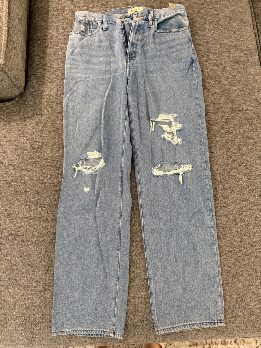 Madewell Light Blue Distressed Baggy Straight Jeans